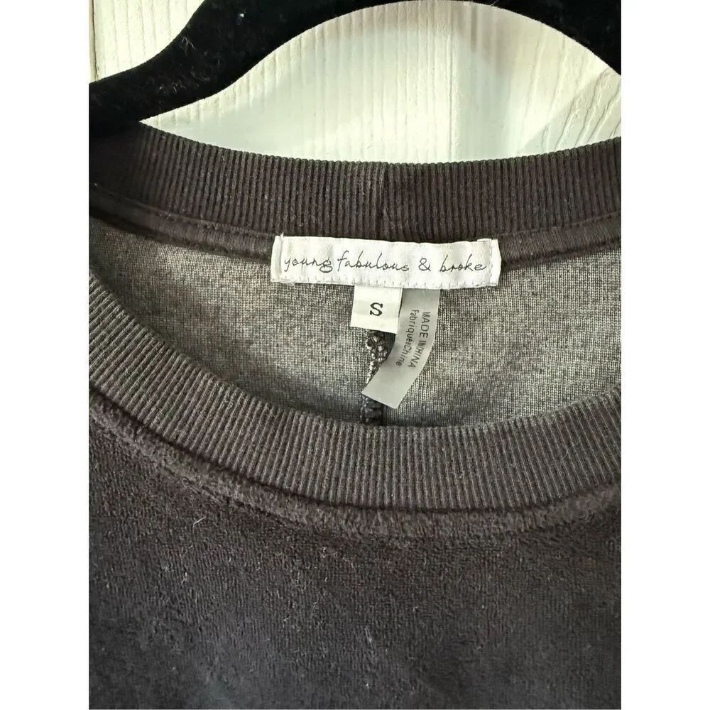 Young Fabulous and Broke Small Black Velour Sweatshirt - Picture 5 of 5